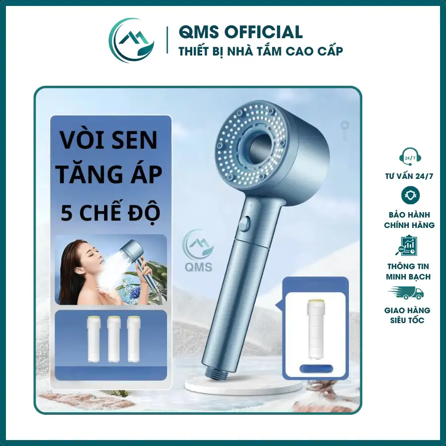 Bộ vòi sen tăng áp, Tay sen vòng tròn 5 chế độ nước