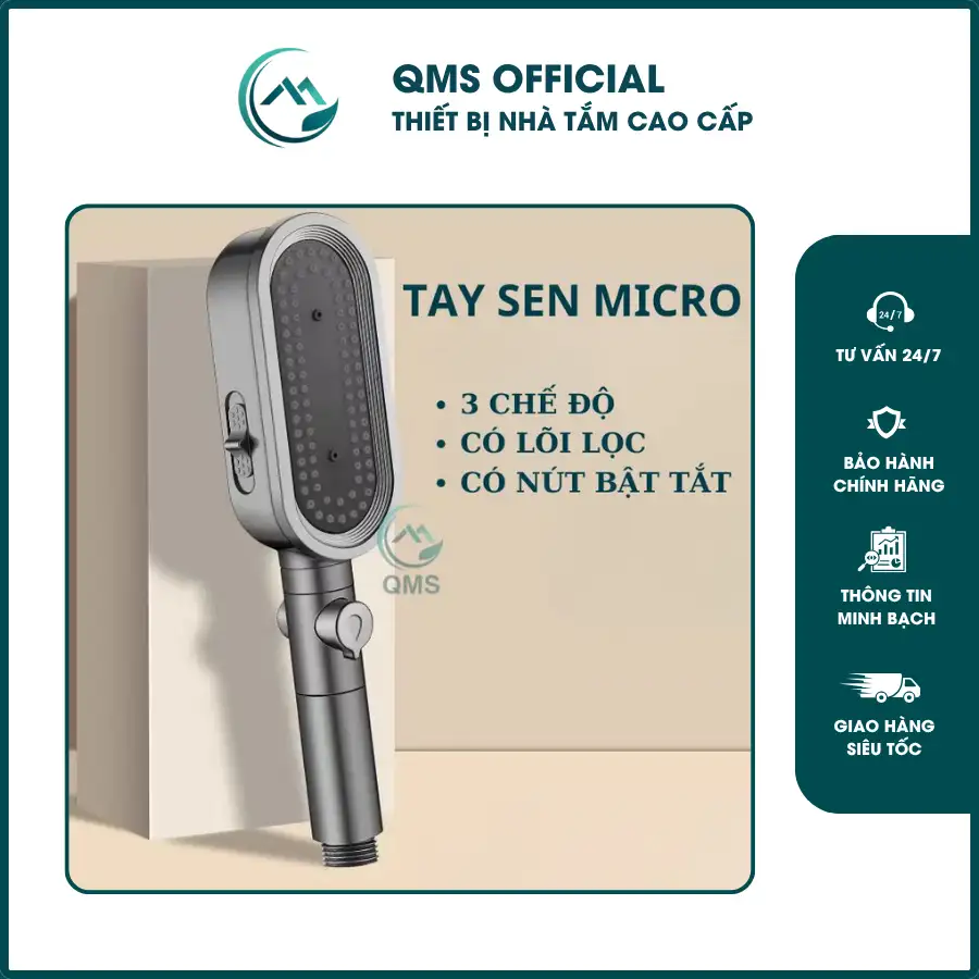 Bộ vòi sen tăng áp, Tay sen Micro 3 chế độ nước có lõi lọc nước kháng khuẩn