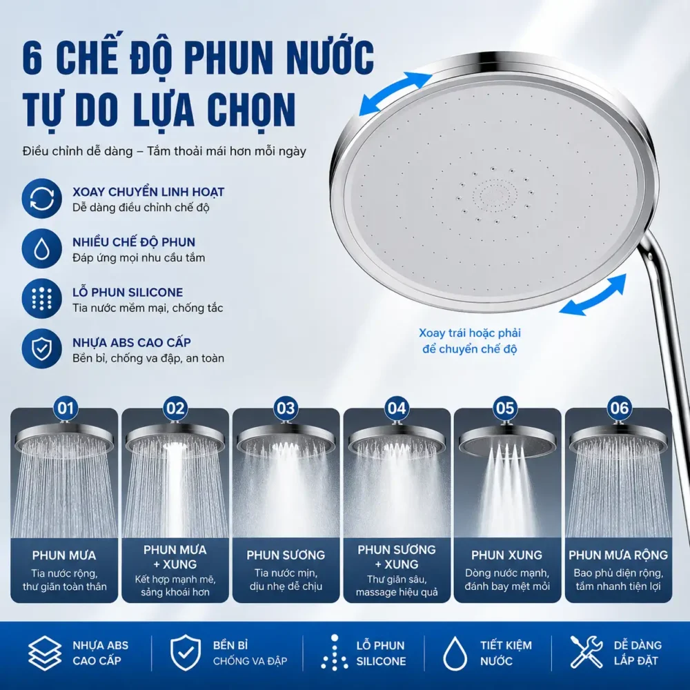 Bat Sen Tam Dung Tang Ap 6 Che Do Duong Kinh 23cm Bang Nhua ABS Chiu Va Dap Dung Thay The Sen Cay 6