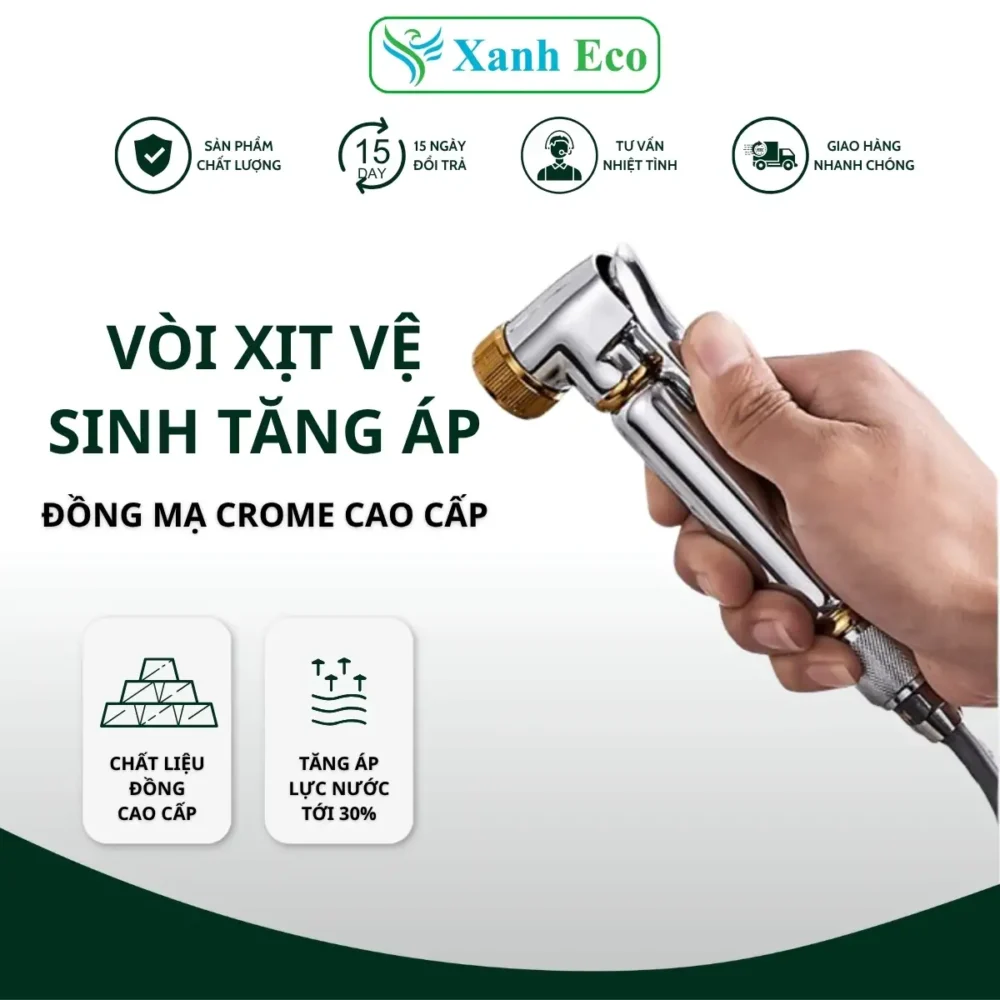 Vòi xịt vệ sinh, đầu xịt vệ sinh chất liệu đồng mạ crom cao cấp Xanh Eco Store