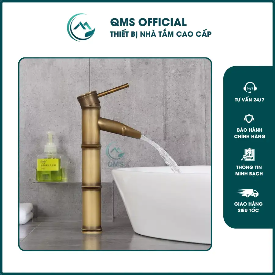 Vòi bồn rửa mặt nóng lạnh chất liệu đồng thau cao cấp, kiểu dáng thân trúc cao 30cm 6 Vòi bồn rửa mặt nóng lạnh chất liệu đồng thau cao cấp