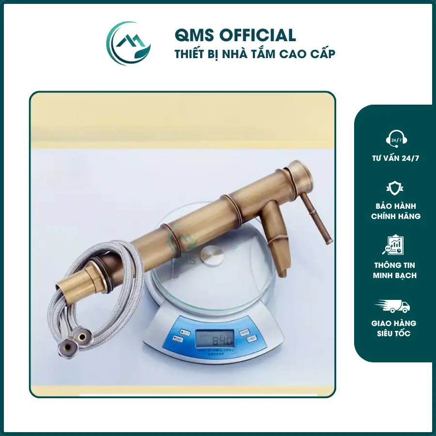 Vòi bồn rửa mặt nóng lạnh chất liệu đồng thau cao cấp, kiểu dáng thân trúc cao 30cm 5 Vòi bồn rửa mặt nóng lạnh chất liệu đồng thau cao cấp