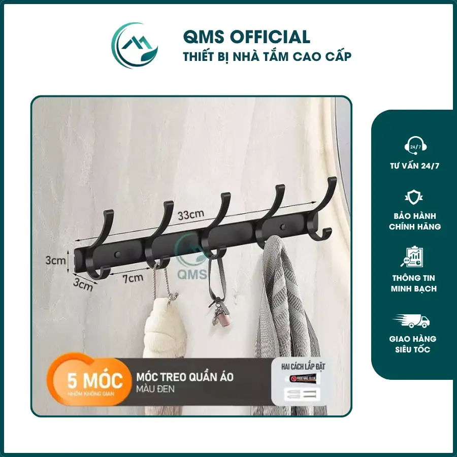 Móc treo đồ đa năng nhà tắm, nhà bếp QMS 3 Móc treo đồ đa năng nhà tắm