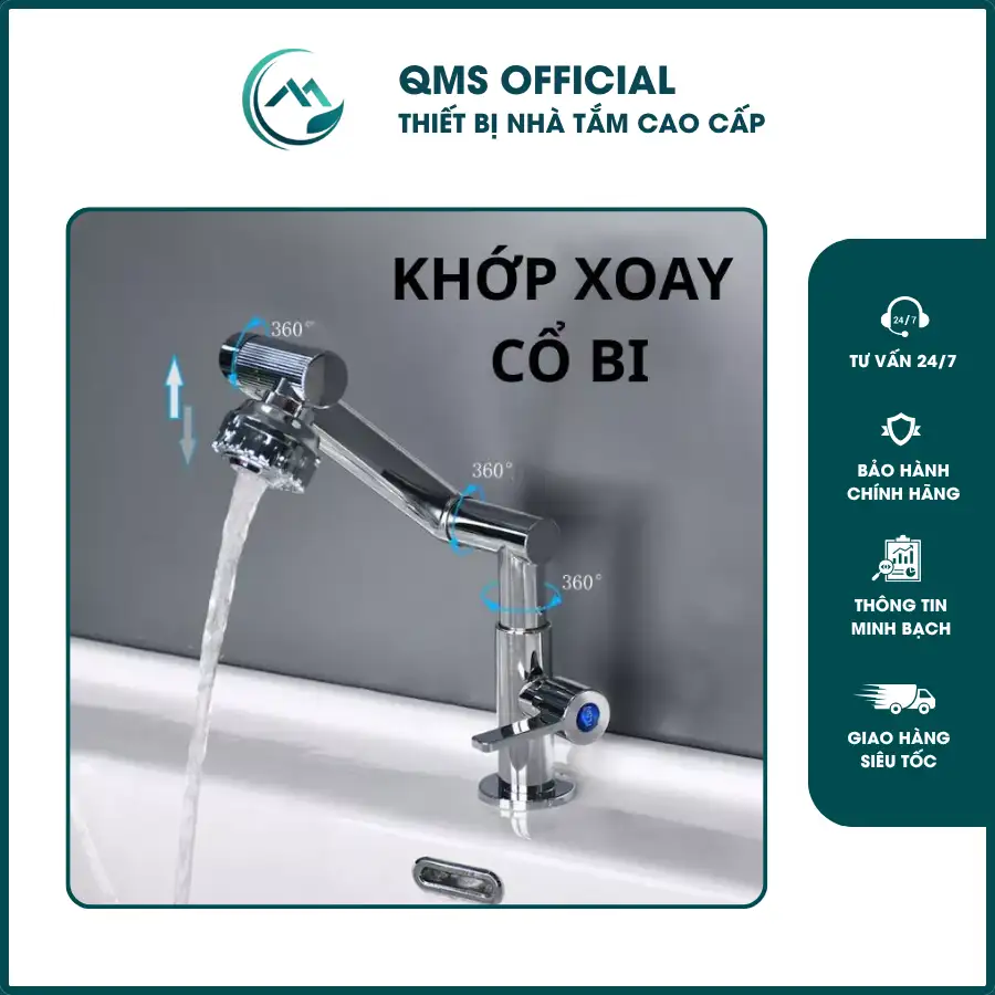 Vòi Lavabo QMS, Vòi bồn rửa mặt 1 đường nước lạnh 3 Vòi lavabo