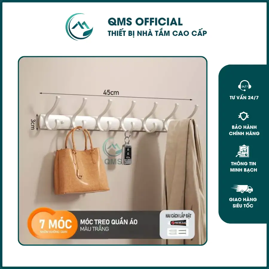 Móc treo đồ đa năng nhà tắm, nhà bếp QMS 4 Móc treo đồ đa năng