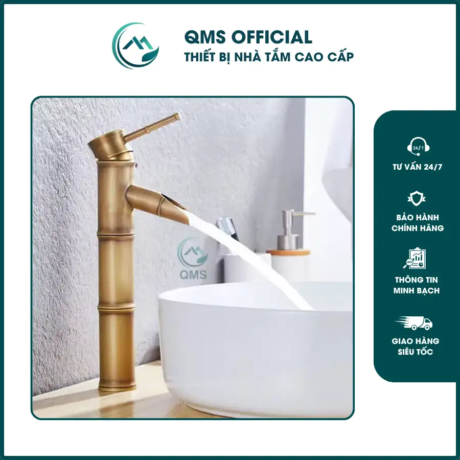 Vòi bồn rửa mặt nóng lạnh chất liệu đồng thau cao cấp, kiểu dáng thân trúc cao 30cm 4 Vòi bồn rửa mặt nóng lạnh chất liệu đồng thau cao cấp
