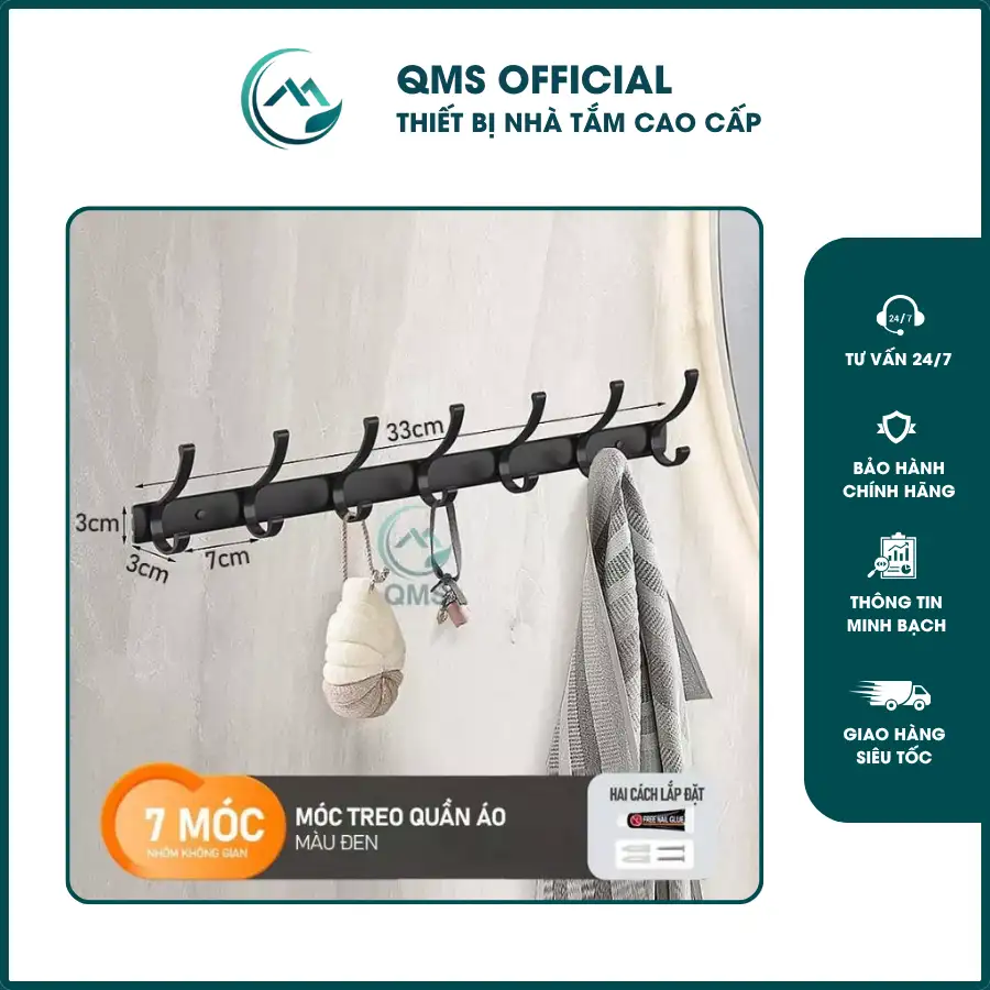 Móc treo đồ đa năng nhà tắm, nhà bếp QMS 4 Móc treo đồ đa năng nhà tắm