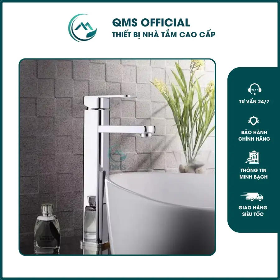 Vòi Lavabo QMS, Vòi bồn rửa mặt nóng lạnh Vuông INOX 5 Vòi bồn rửa mặt