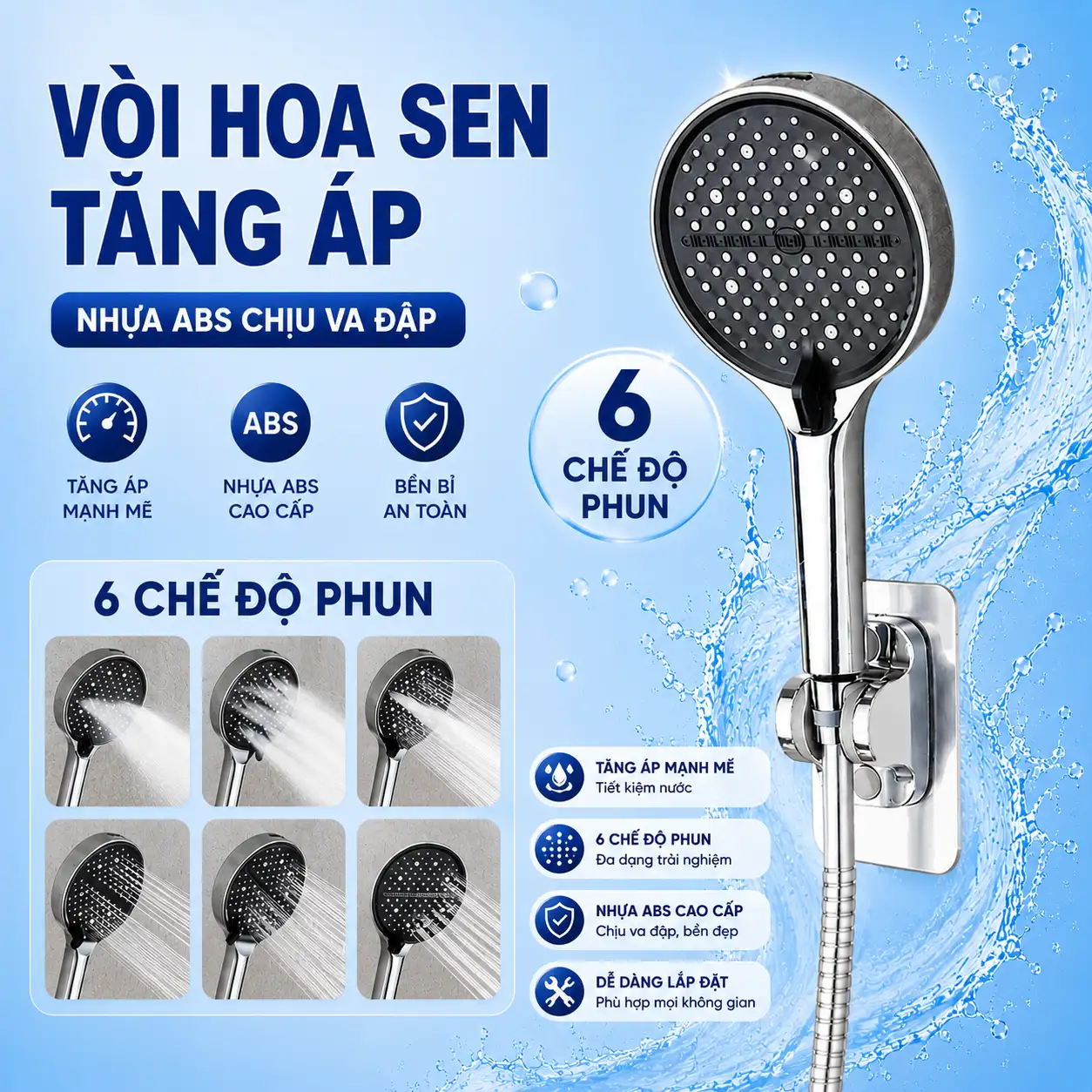 Vòi hoa sen nóng lạnh, tay sen mặt to 14cm 8 chế độ, dùng thay thế cho bát sen cây nhà tắm cao cấp Xanh Eco 2 Vòi hoa sen nóng lạnh, tay sen mặt to 14cm 8 chế độ, dùng thay thế cho bát sen cây nhà tắm cao cấp Xanh Eco - Ảnh 2